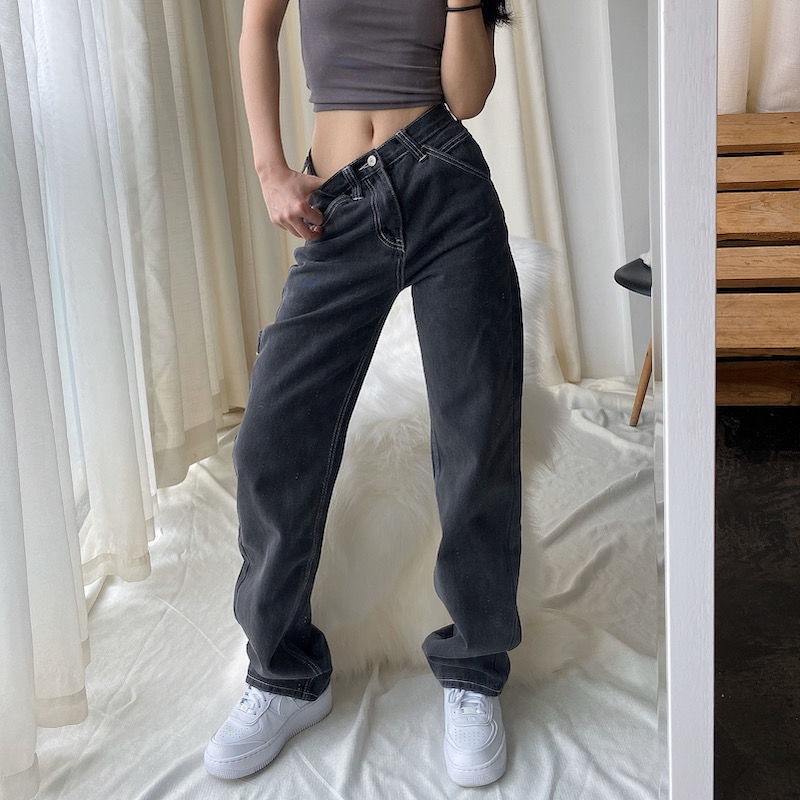 Loose High Waist mom Large Size Straight pants Long Loose Wide Leg