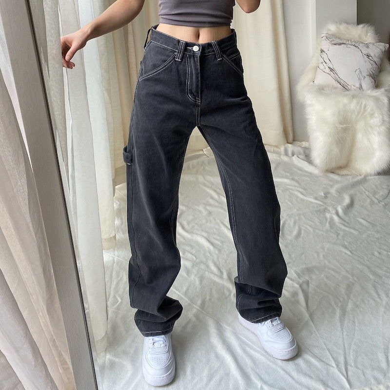 Loose High Waist mom Large Size Straight pants Long Loose Wide Leg Women Jeans streetwear Menbara