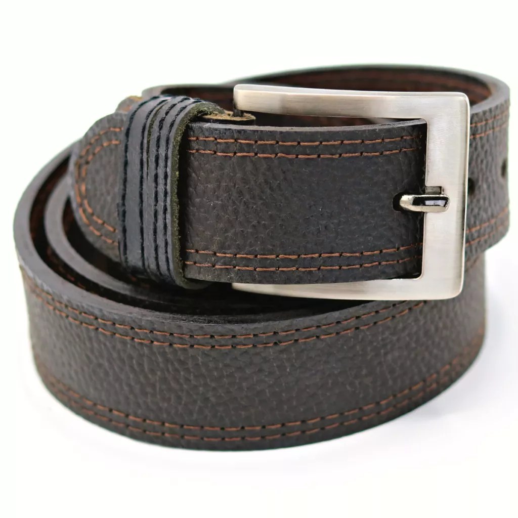 Grey Black Men Leather Belt in Real Leather Stitched Mender