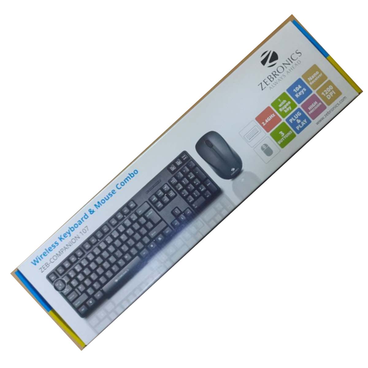 Zebronics 107 Wireless Keyboard and Mouse Combo with Nano Receiver MendRex The