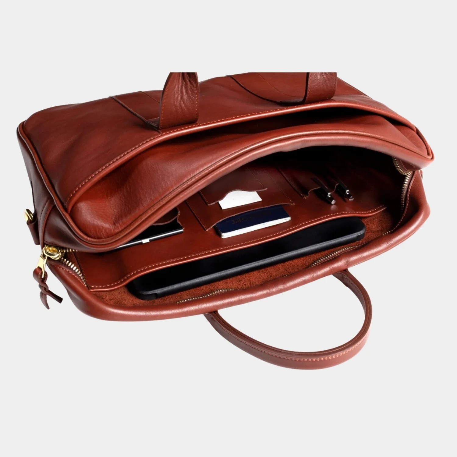 Commuter Chestnut Leather Briefcase Mens Leather Wear