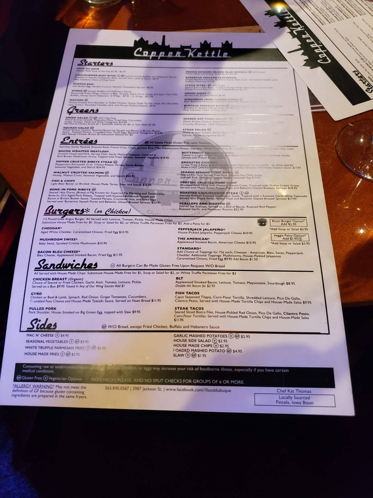 Menu at Copper Kettle pub & bar, Dubuque