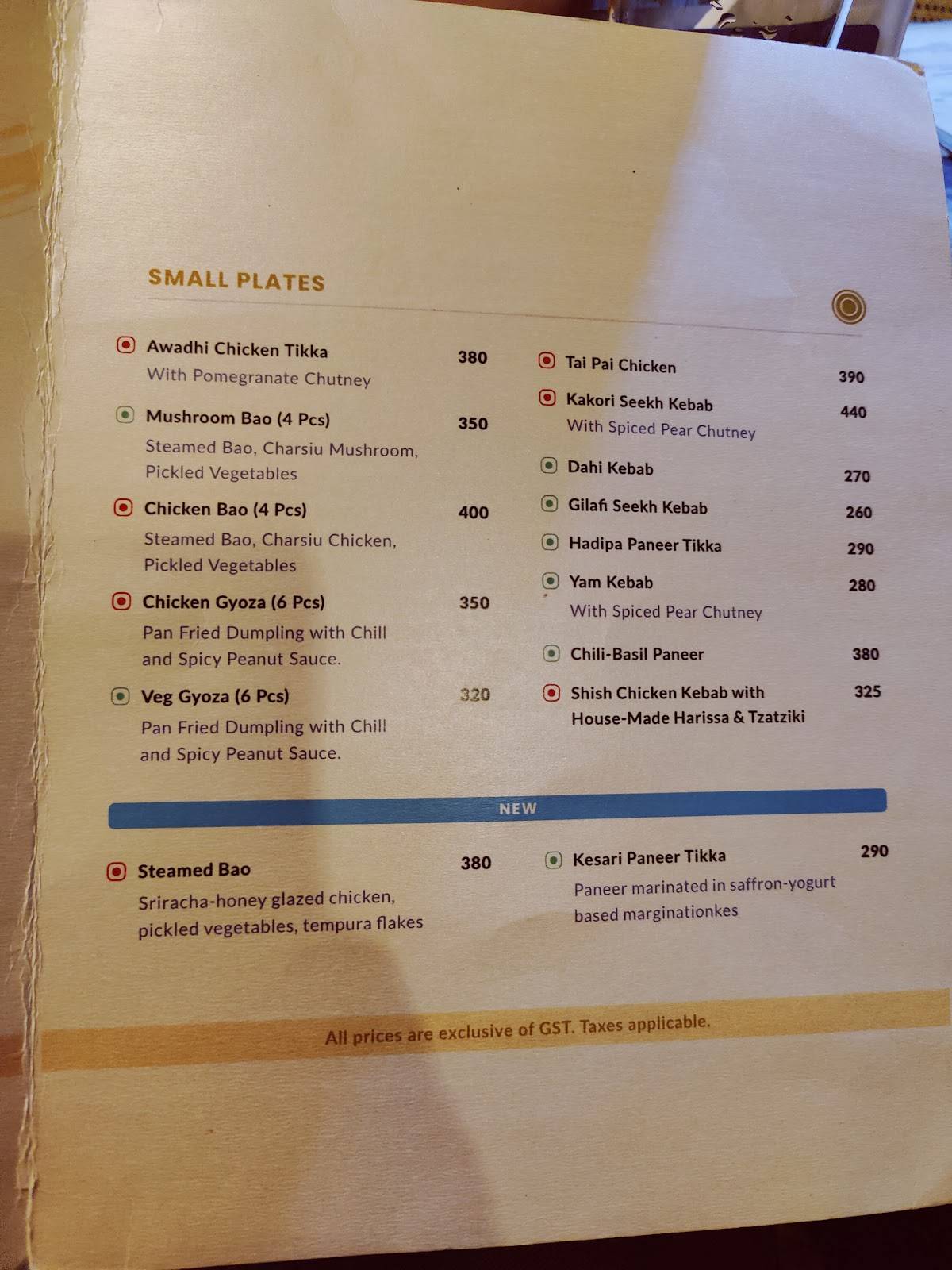 Menu at Yarn, Jalandhar