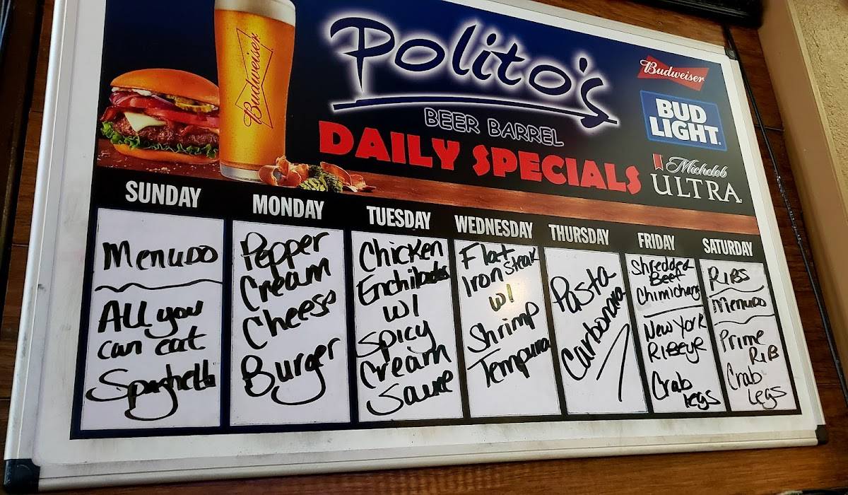 Menu at Beer Barrel, Pueblo, E Evans Ave