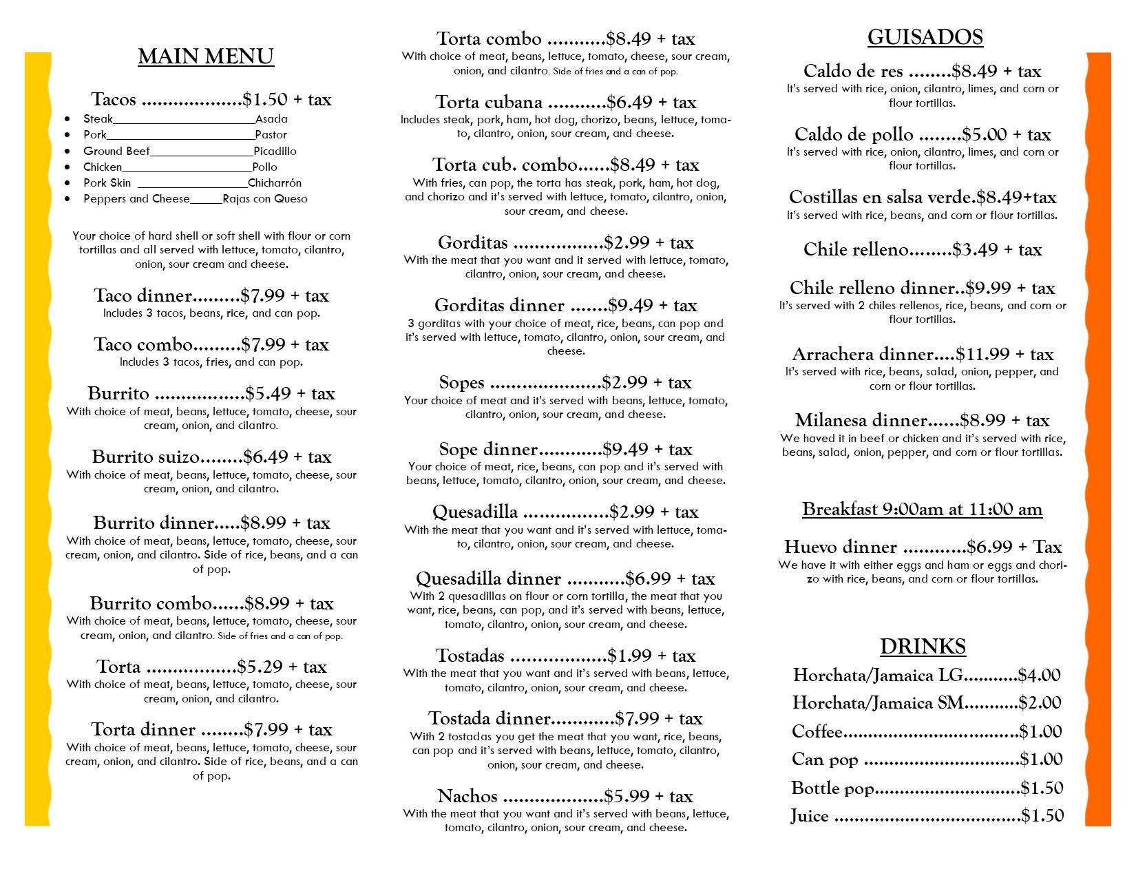 Menu at Fuerte Restaurant, Hammond