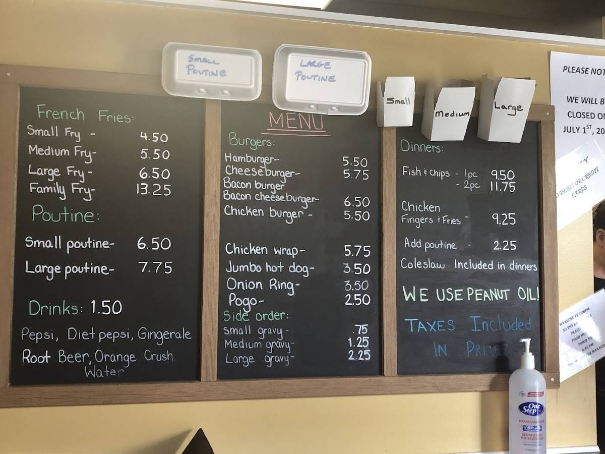 Menu at Jolly Fryer restaurant, Eganville