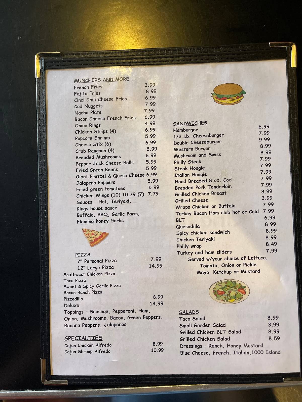 Menu at Kings Landing LLC pub & bar, Rising Sun