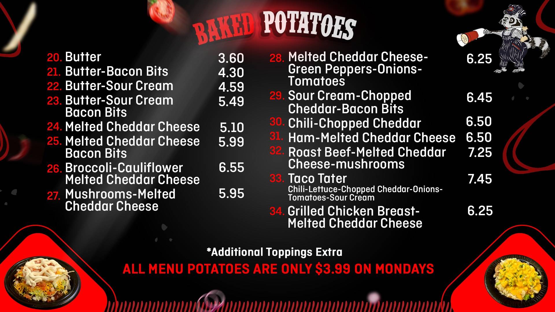 Menu at Lieber's Boxcar Express fast food, Galesburg