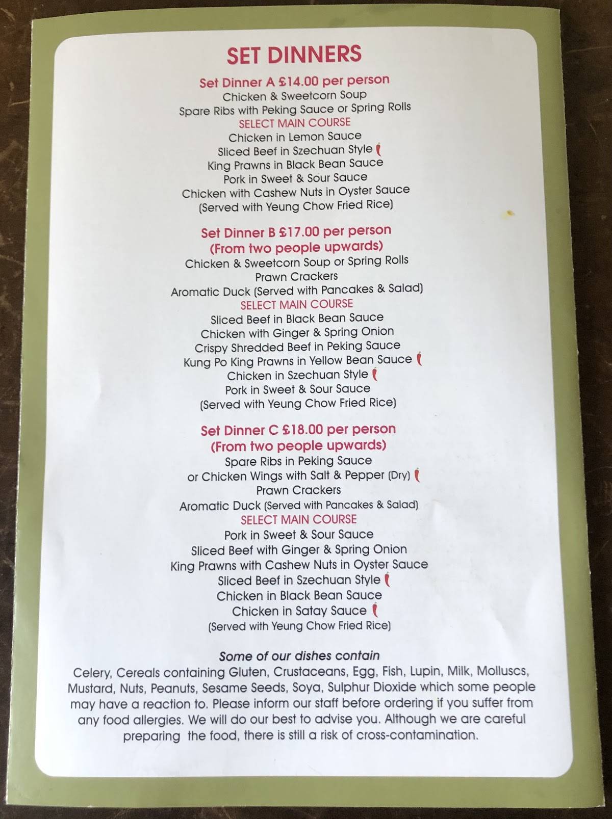 Menu at Panda restaurant, Stokesley