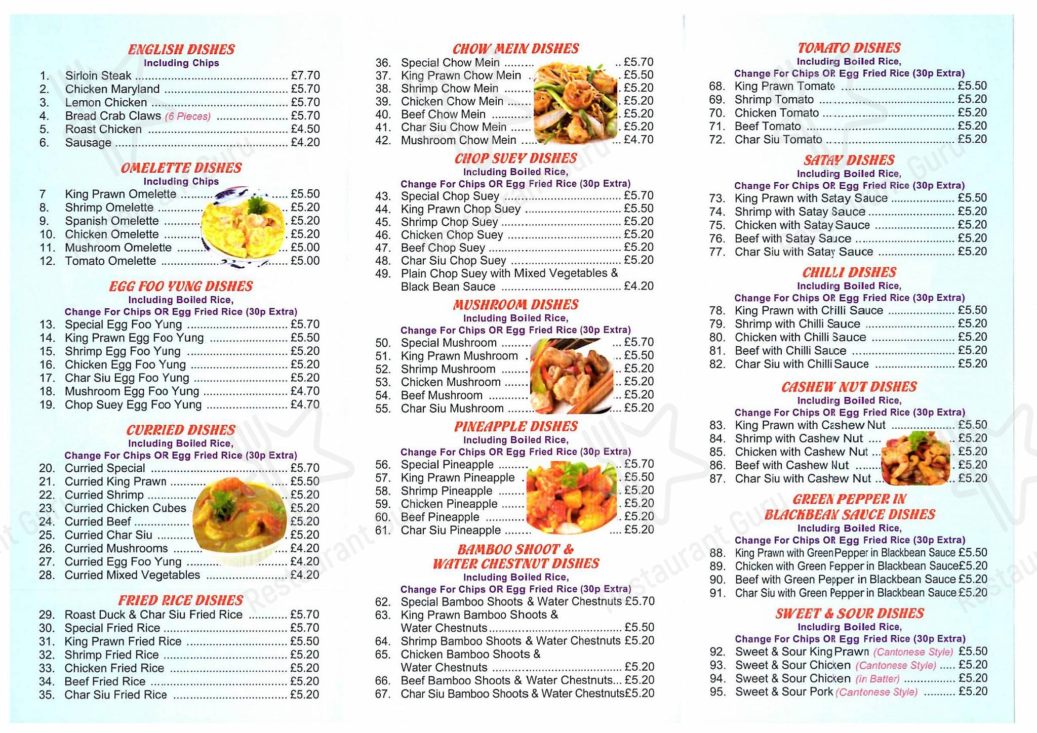 Menu at Rainbow Chinese Takeaway fast food, Whitby