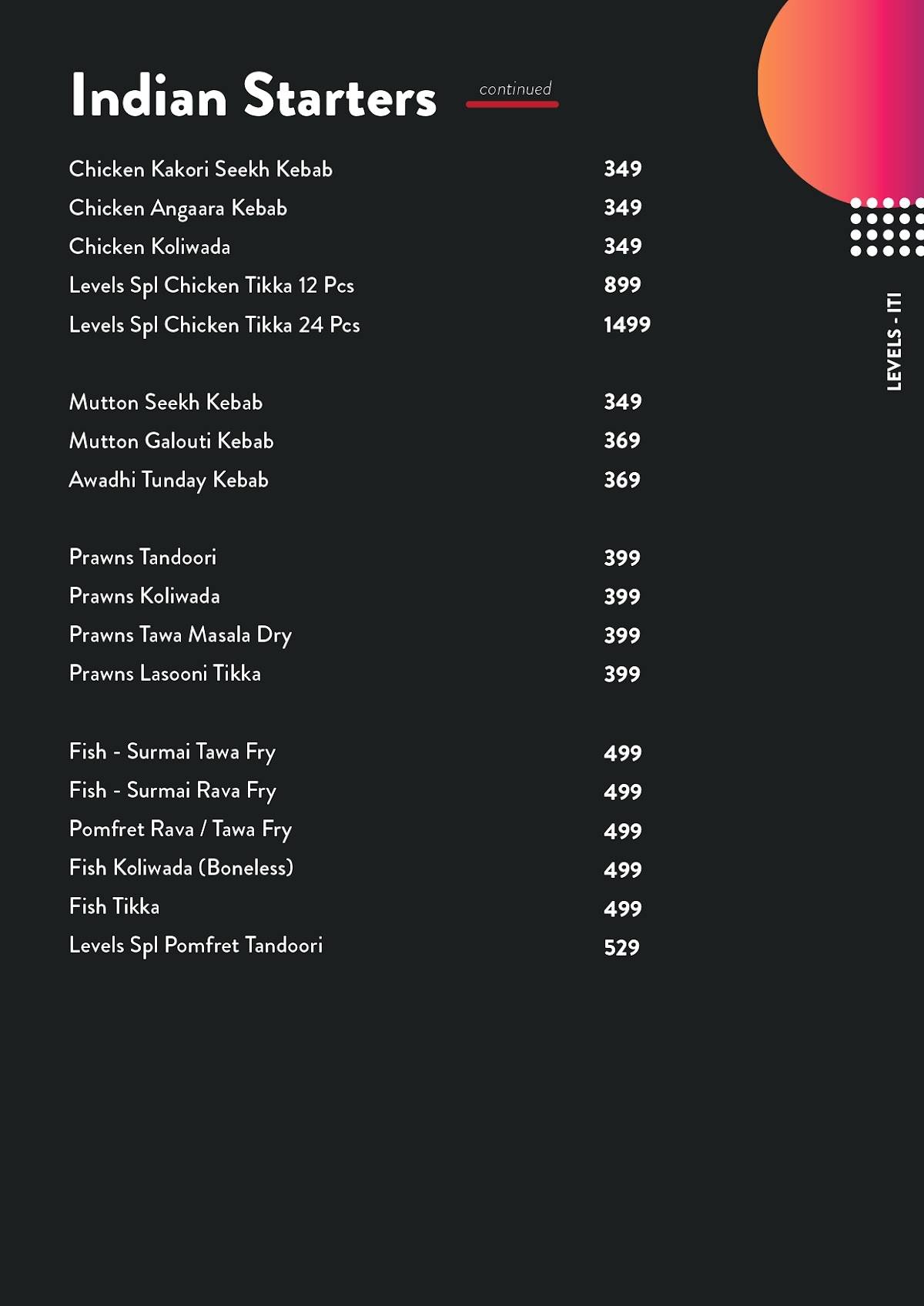 Menu at Red Chillys Levels, Nashik, Trambakeshwar Rd