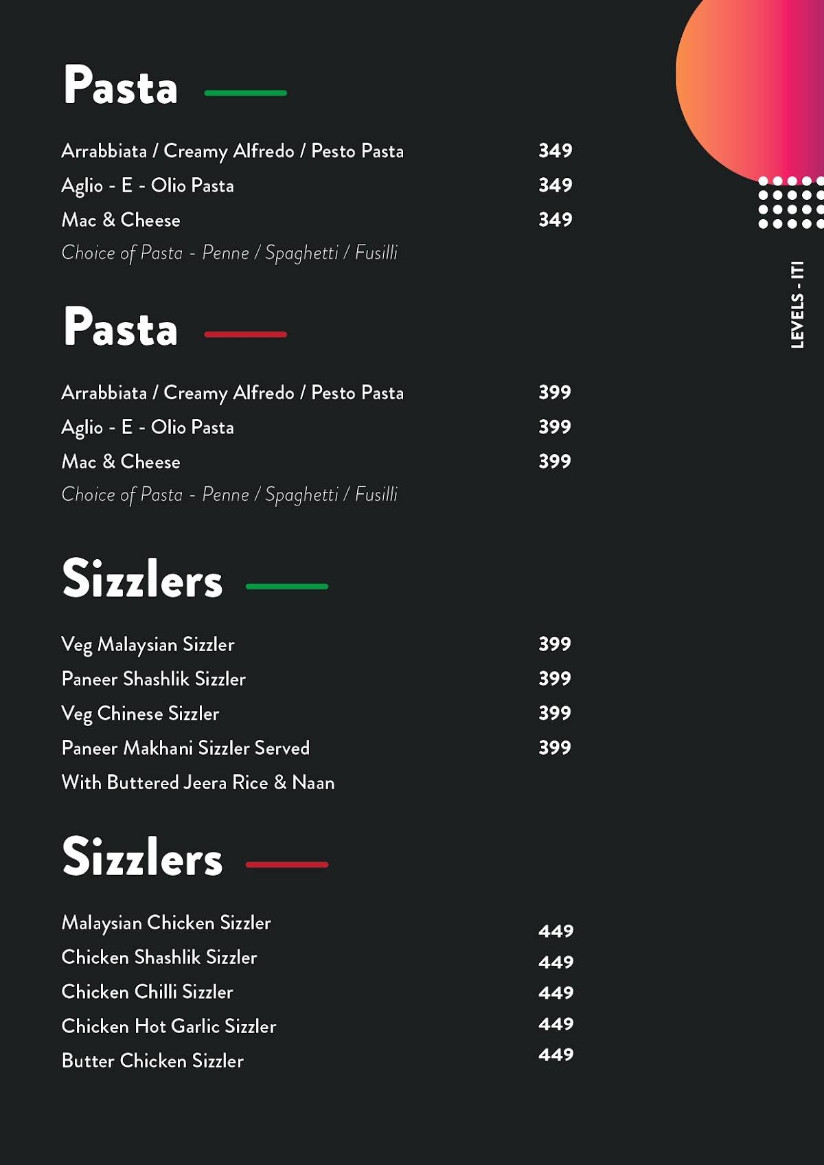 Menu at Red Chillys Levels, Nashik, Trambakeshwar Rd