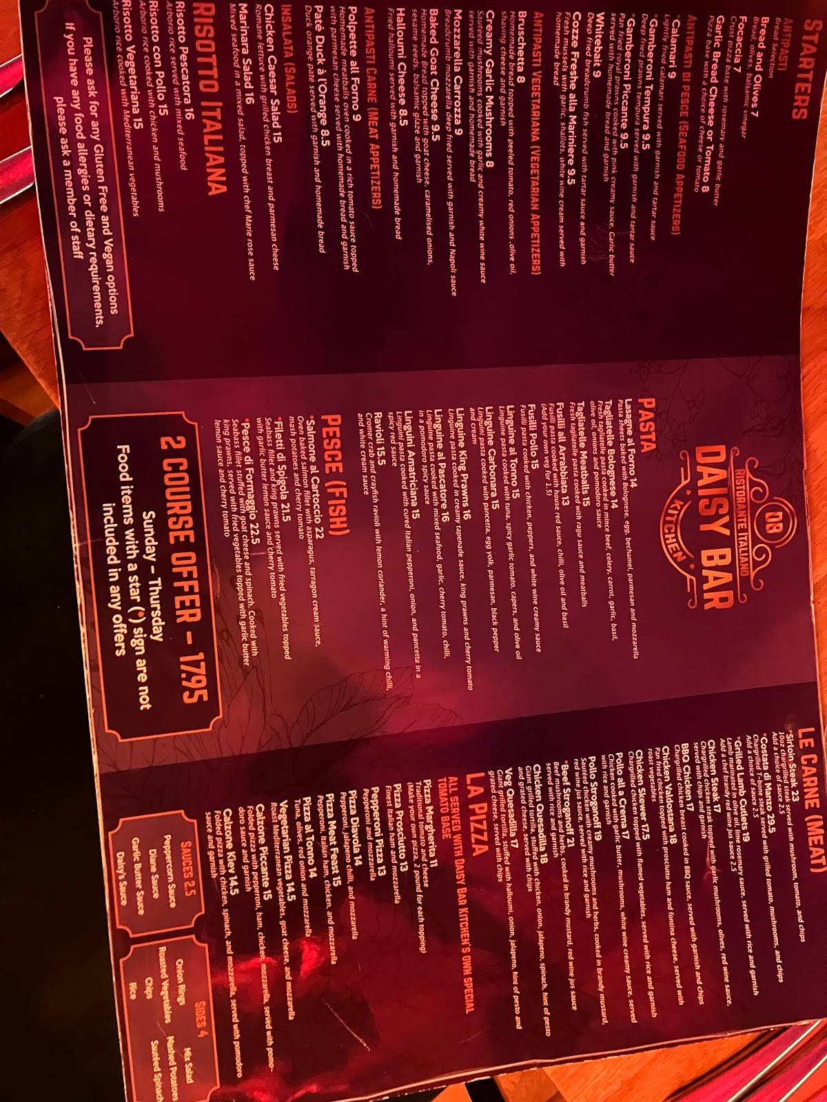 Menu at Daisy Bar Kitchen, Bradford