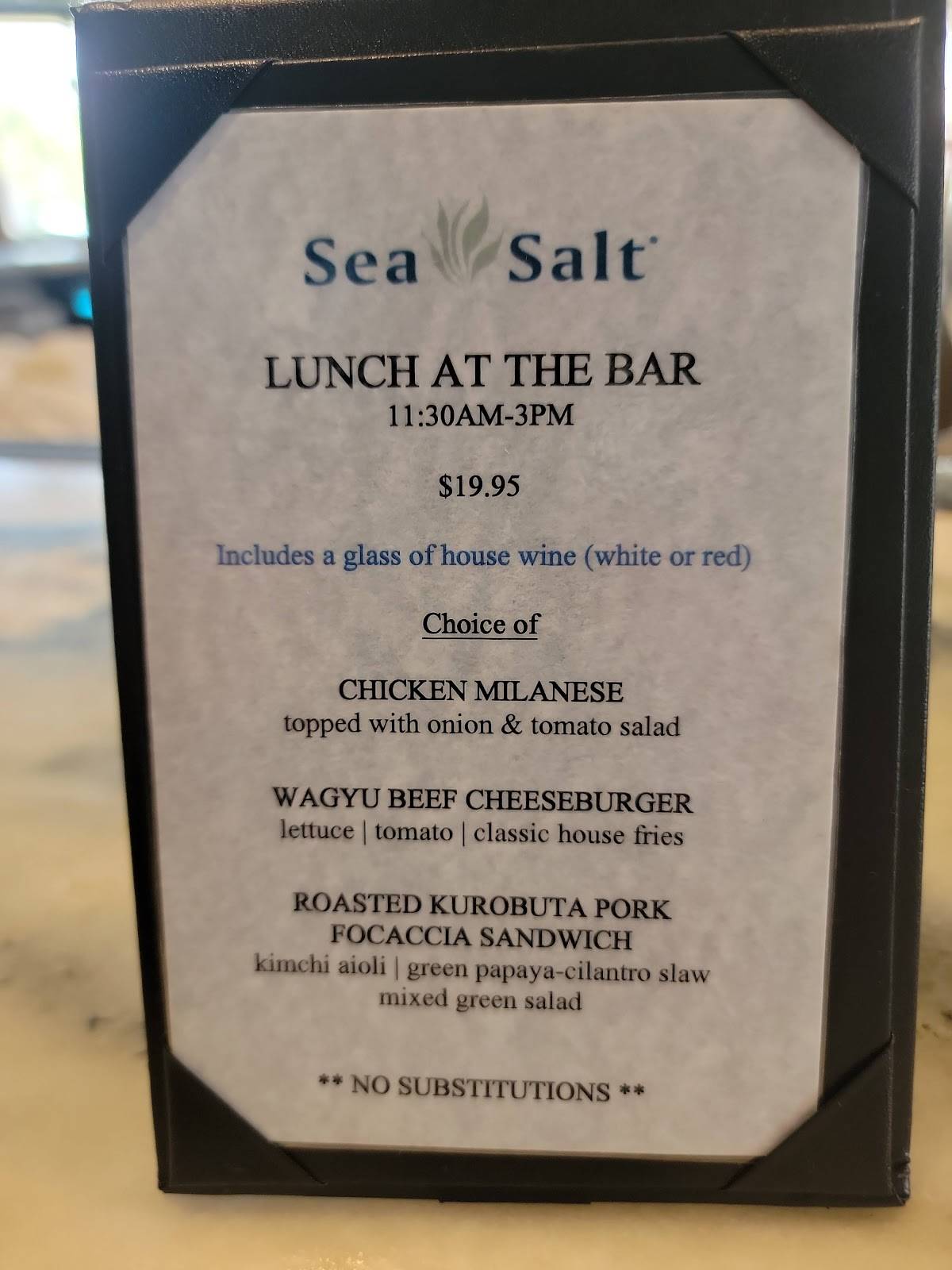 Menu at Sea Salt restaurant, Naples, 3rd St S