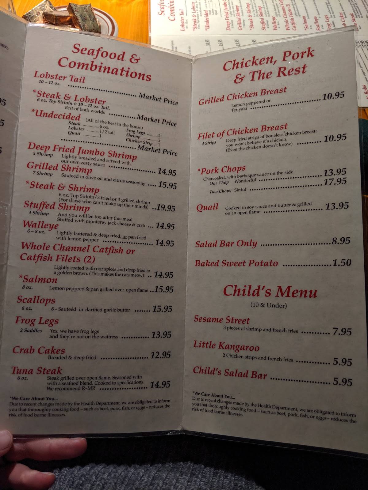Menu at Steak Inn steakhouse, Shell Knob, Waters Edge Dr