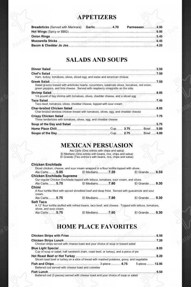 Menu at The Home Place Restaurant, Silverton