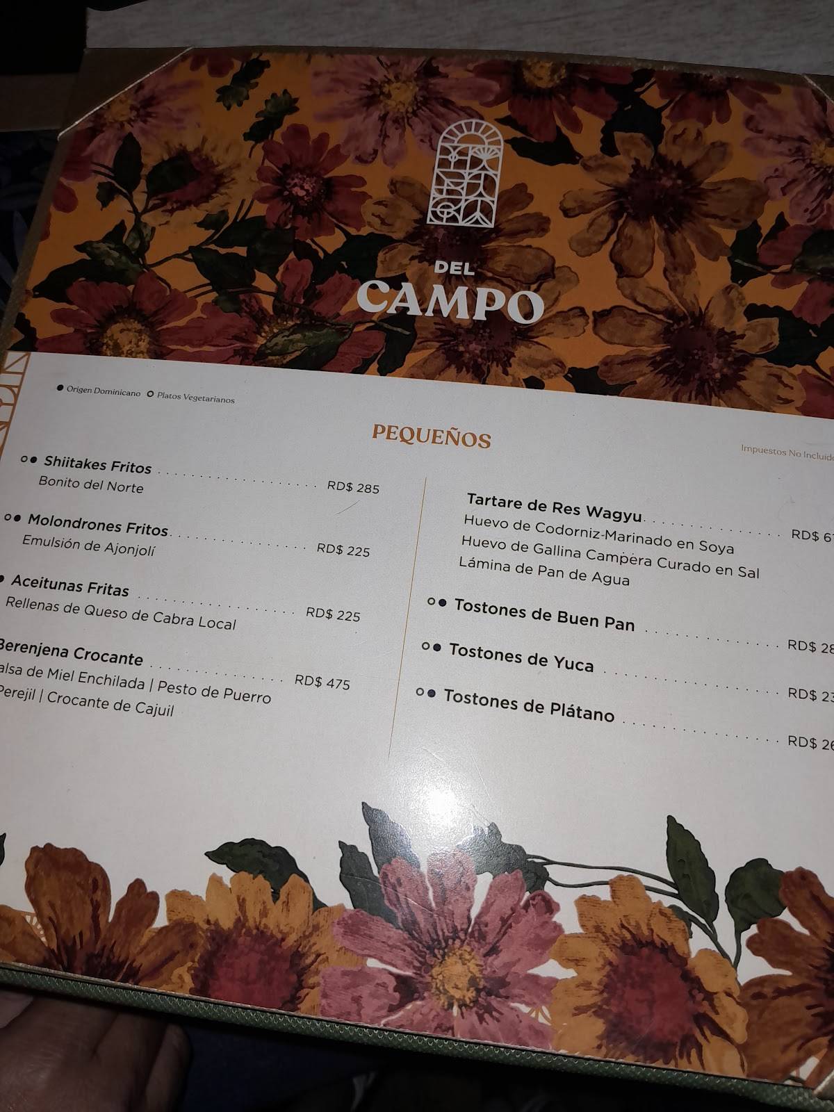 Menu at Maraca restaurant, Santo Domingo