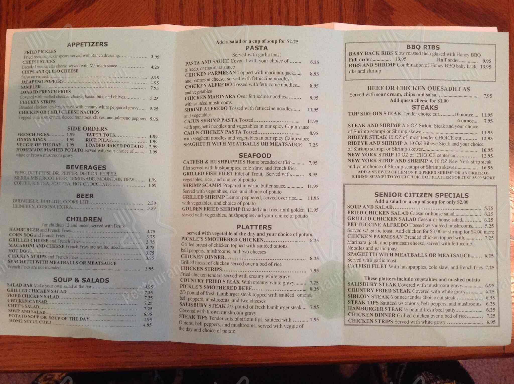 Menu at Pickles America's Grill restaurant, Moore, N Moore Ave