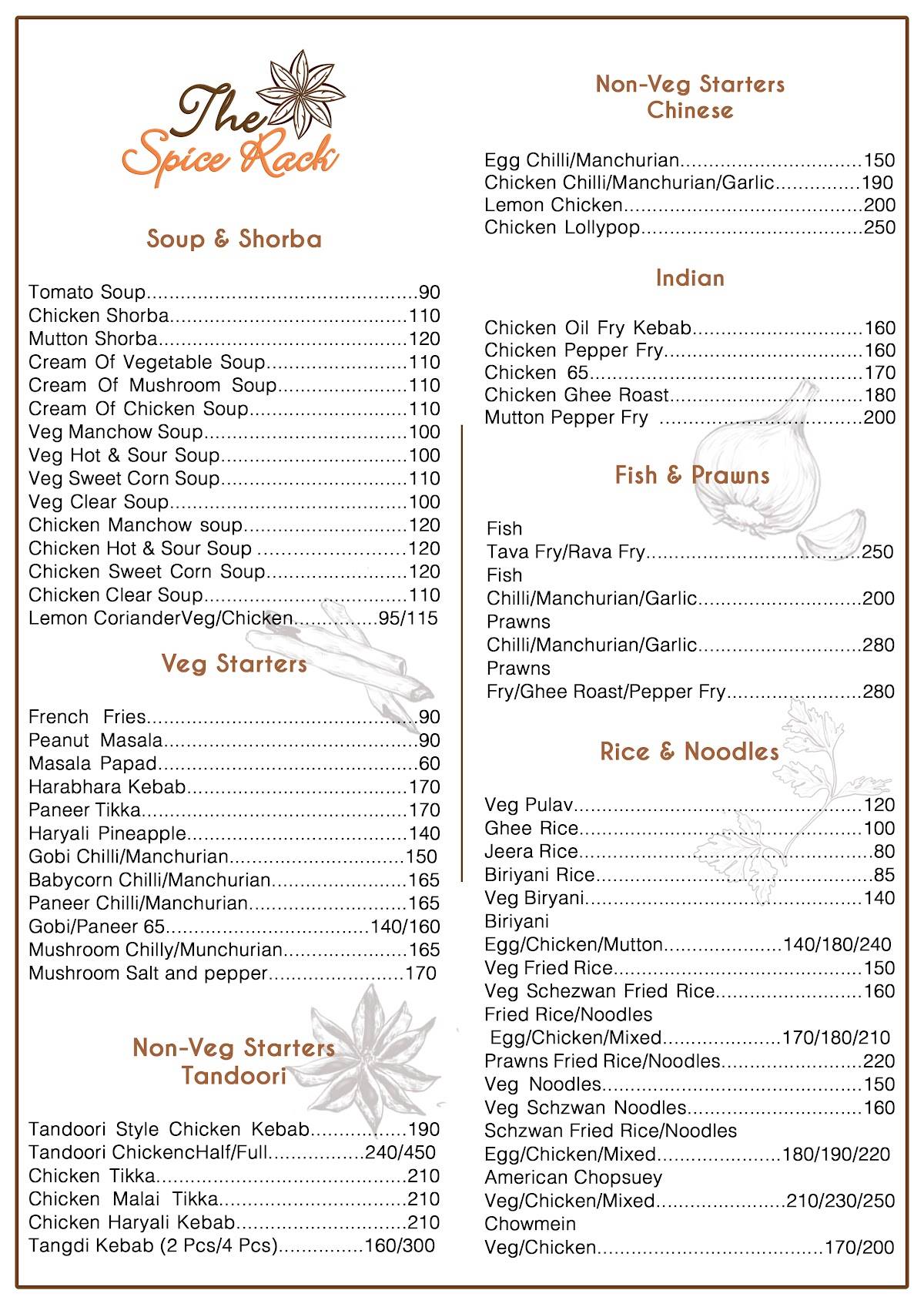 Menu at The Spice Rack, Gonikoppal