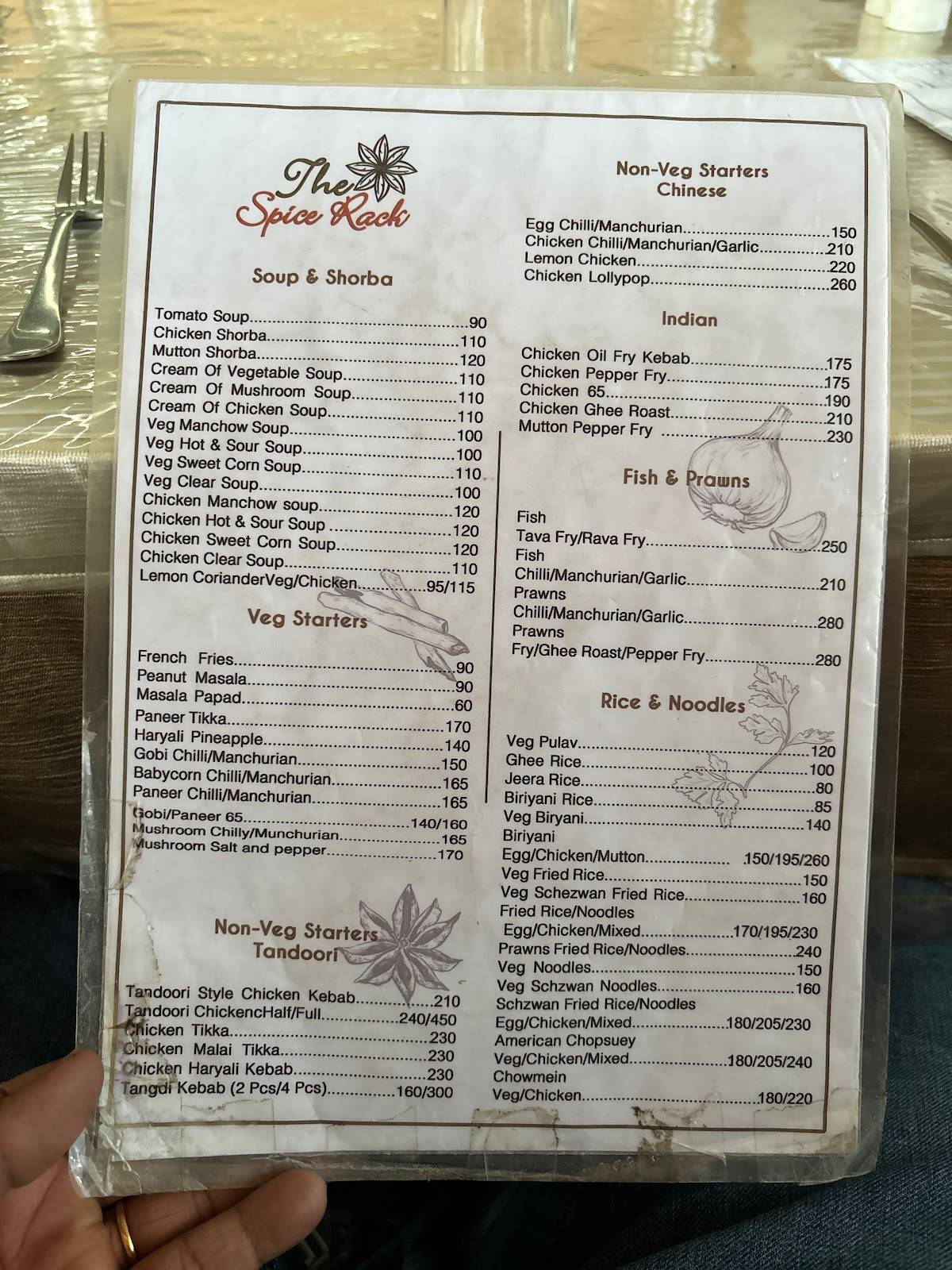 Menu at The Spice Rack, Gonikoppal