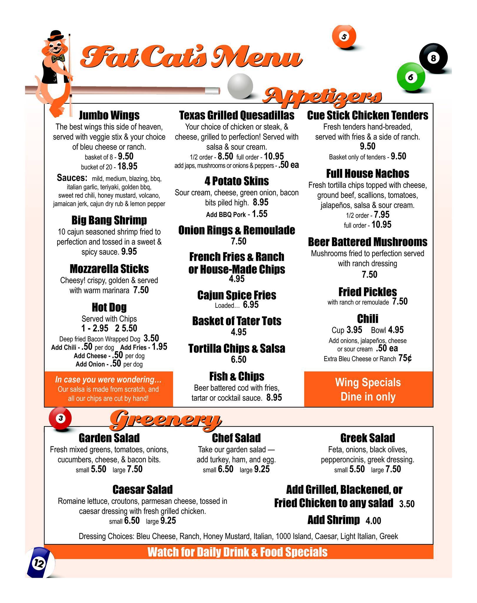 Menu at Fat Cats Billiards pub &amp; bar, Asheville