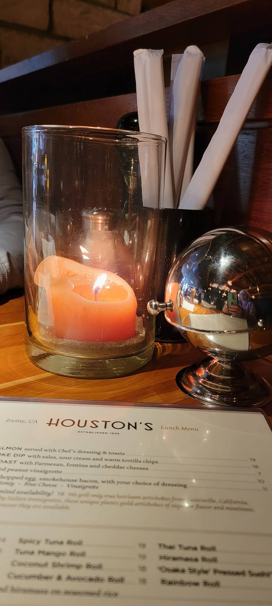 Menu at Houston's steakhouse, Irvine