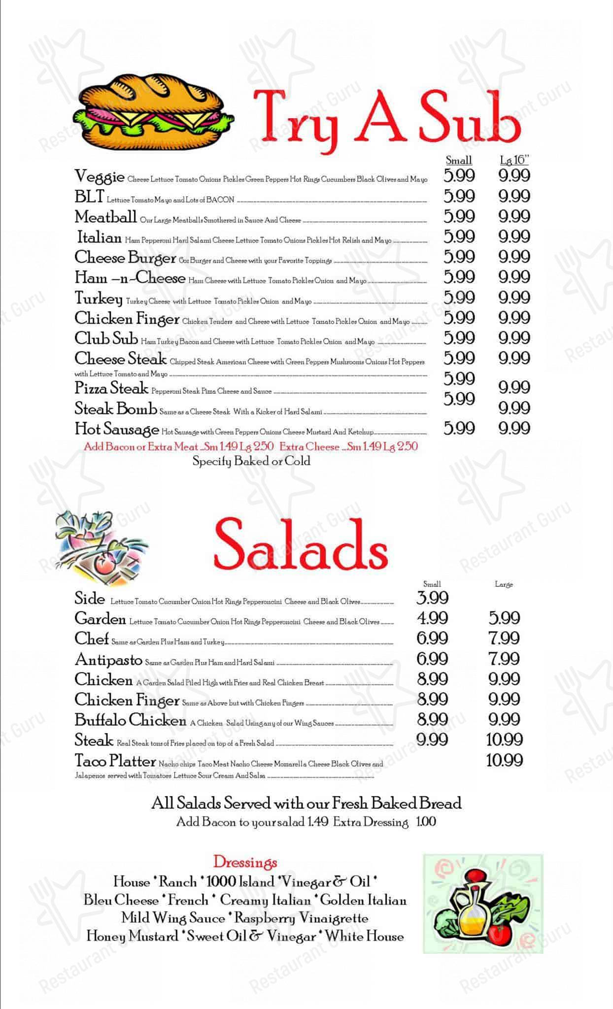 Menu at Joey's restaurant, Houtzdale