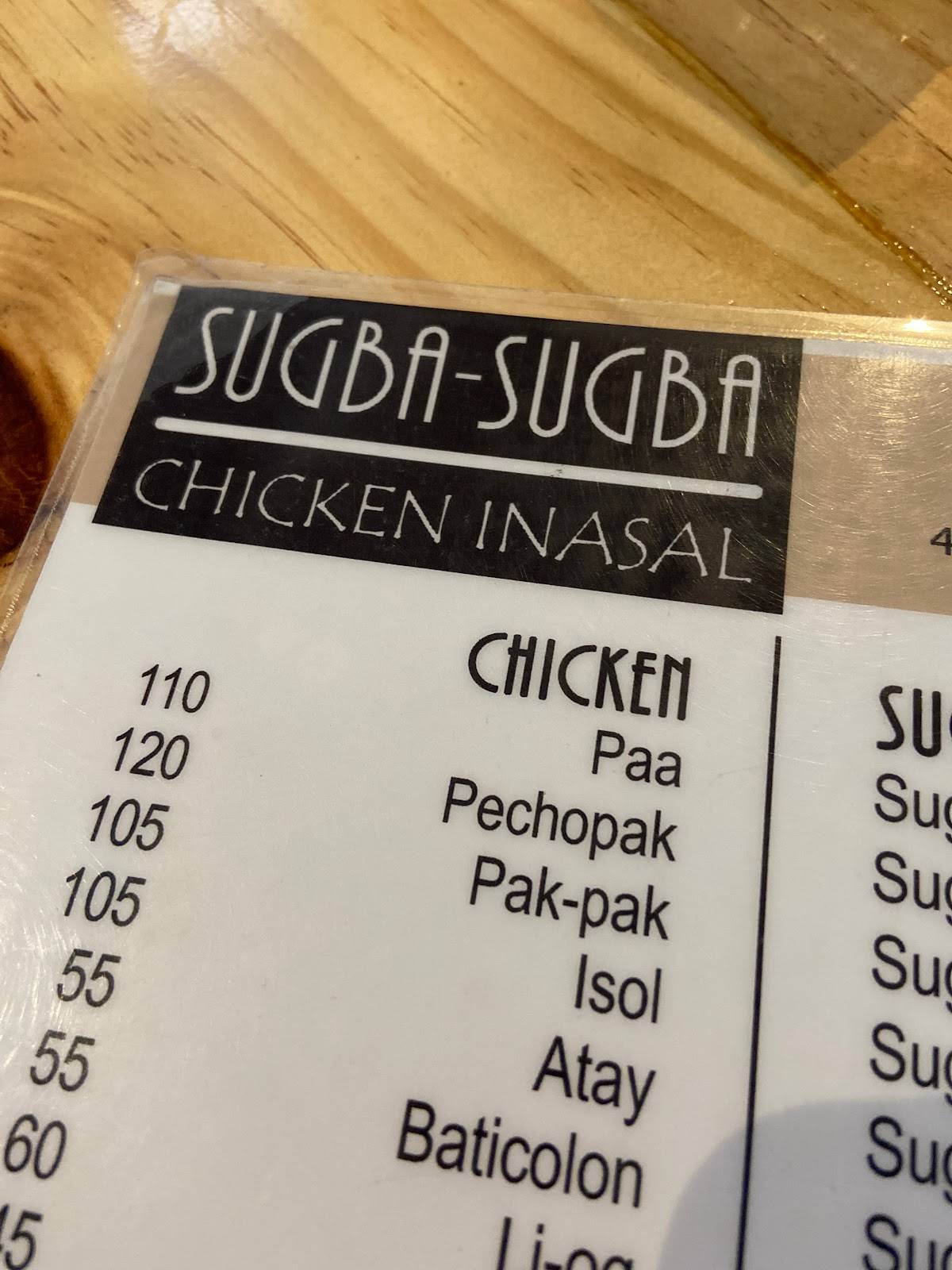 Menu at Sugba Sugba Chicken Inasal restaurant, Bacolod