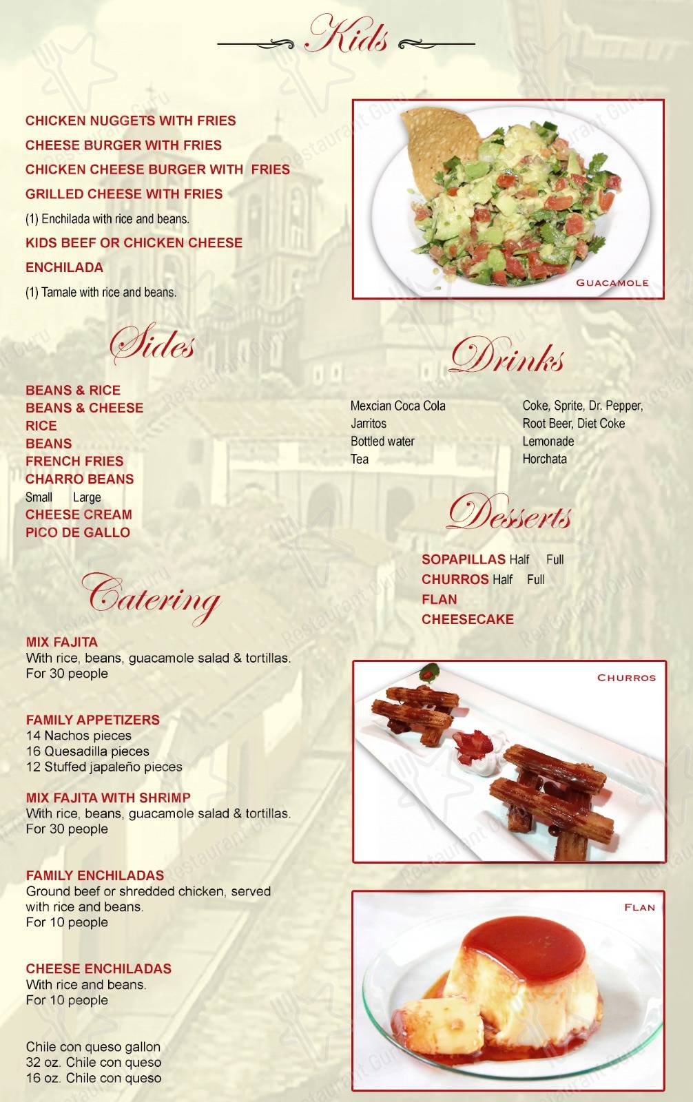 Menu at Patron restaurant, Alvin