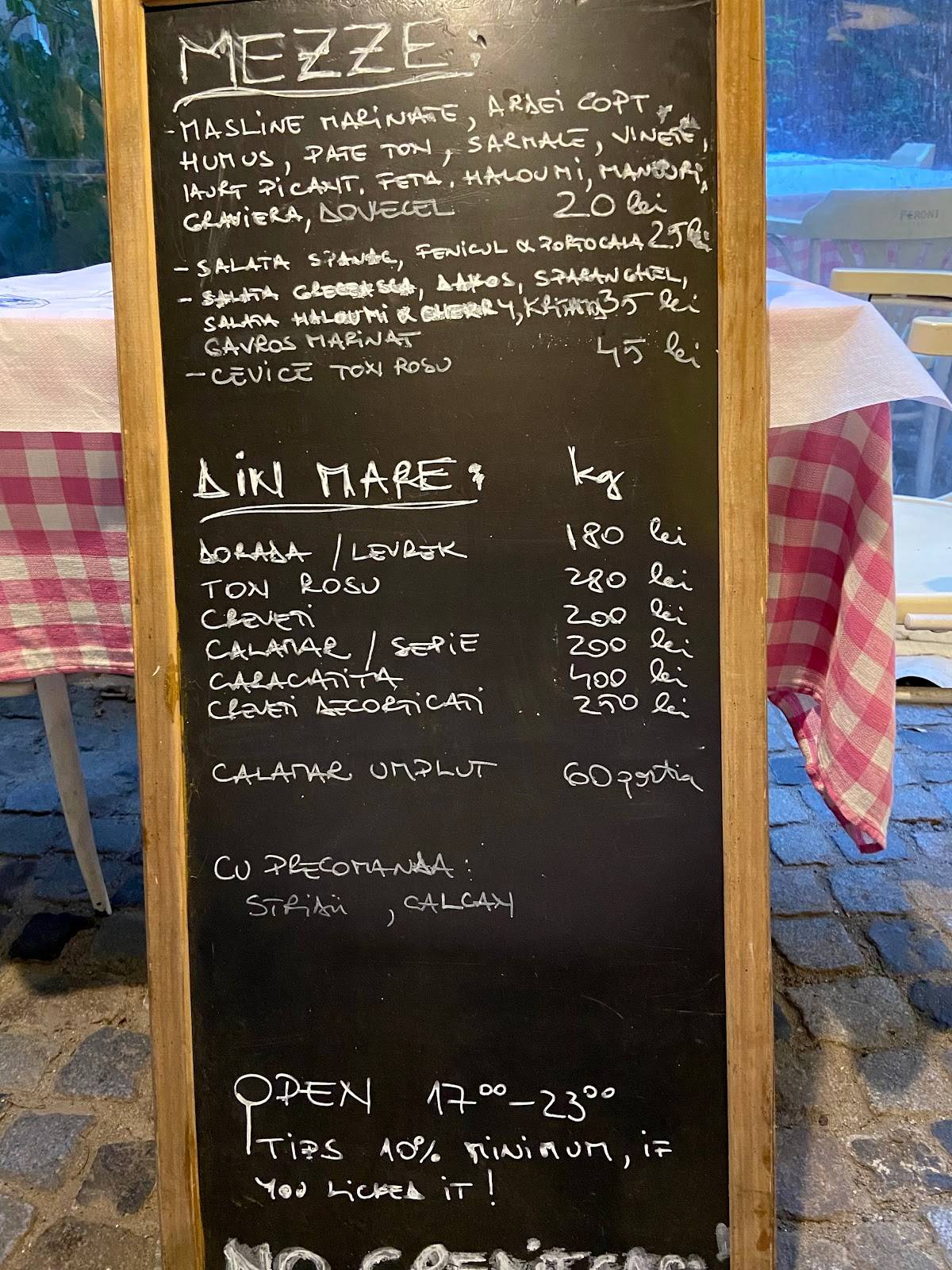 Menu at Amada, Bucharest