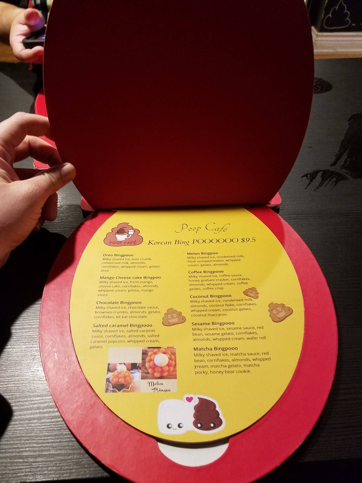 Menu at Poop Café, Toronto