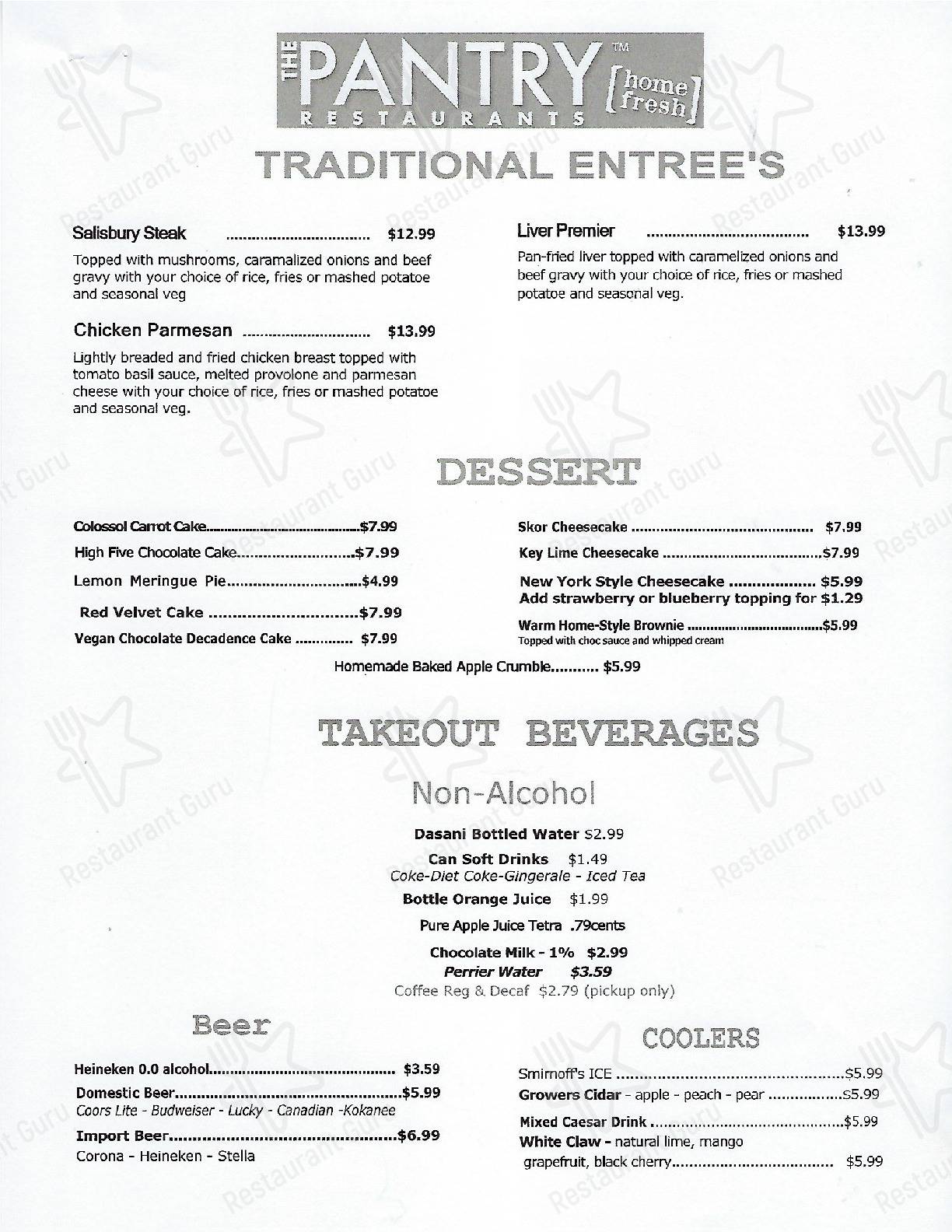 Menu at The Pantry restaurant, Nanaimo