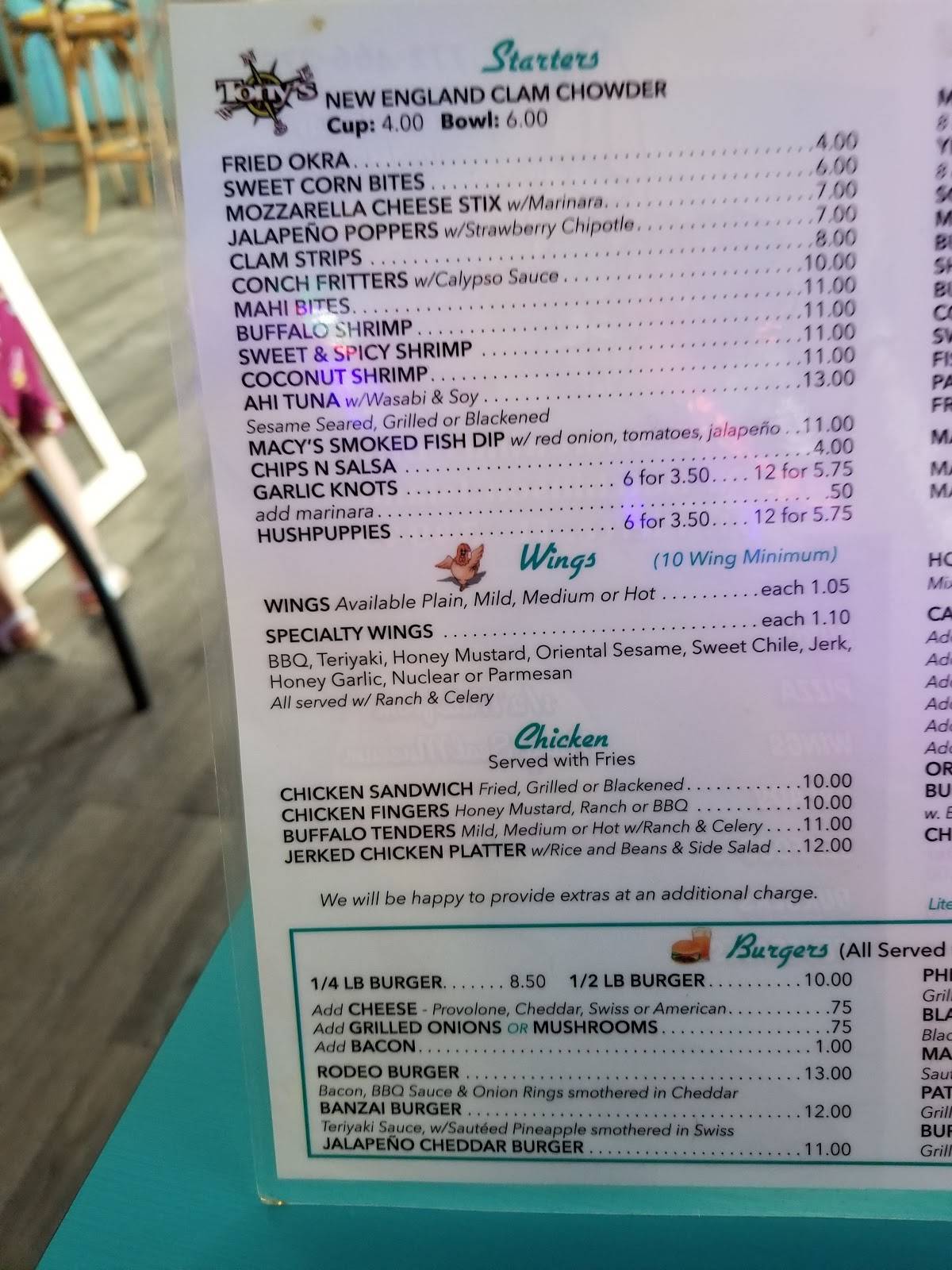 Menu at Sharky's restaurant, Fort Pierce