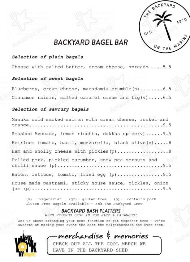 Menu at The Backyard Cairns restaurant, Cairns