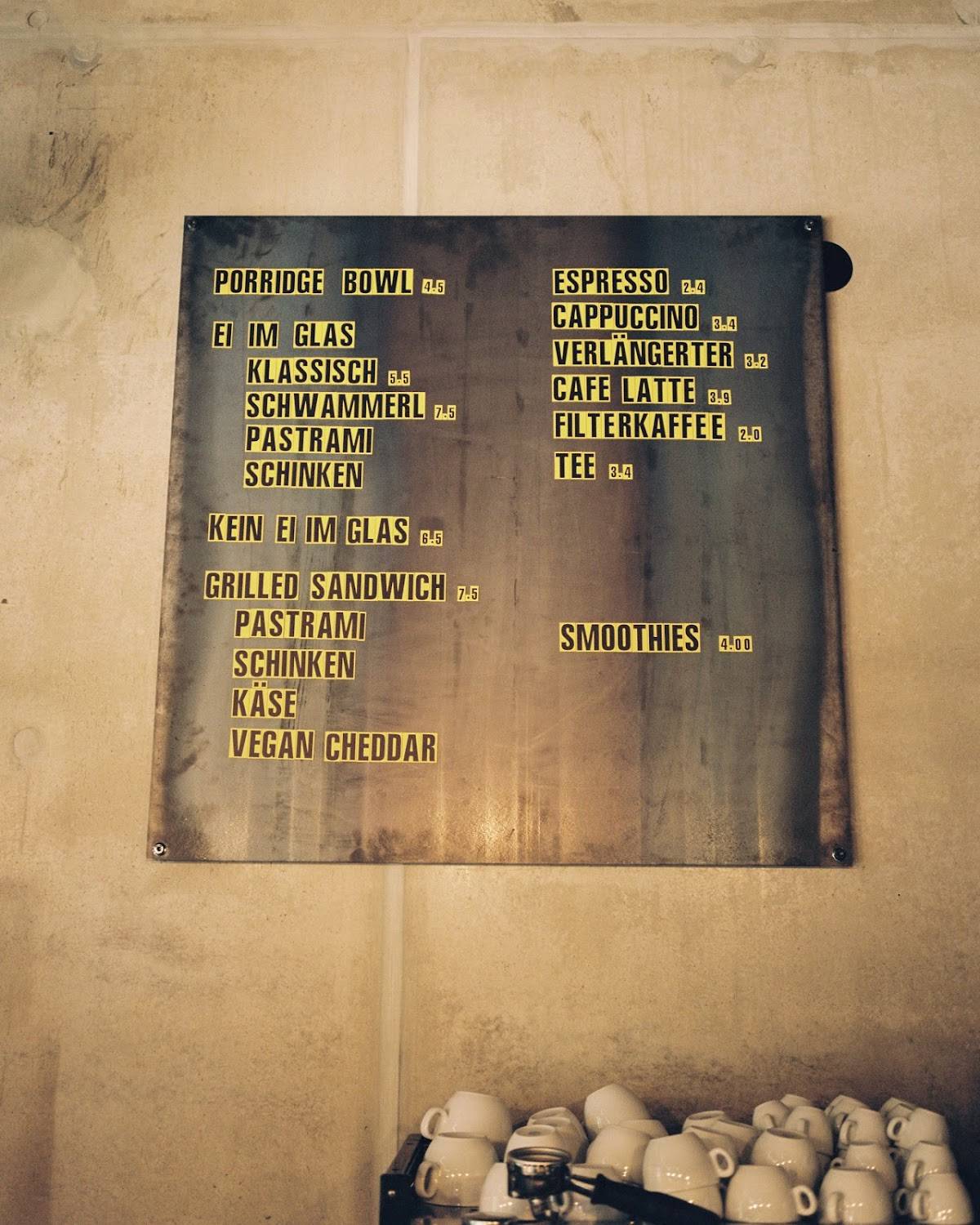 Menu at BRENNER cafe, Vienna