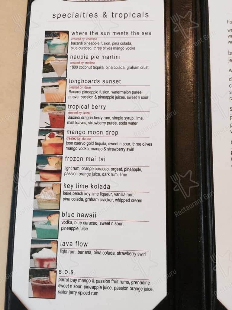 Menu at Longboards pub & bar, Kapolei