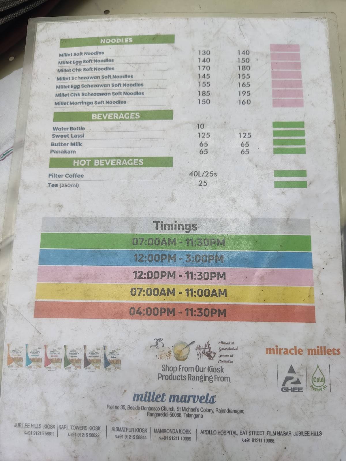 Menu at Millet Marvels, Hyderabad, Apollo Eat Street