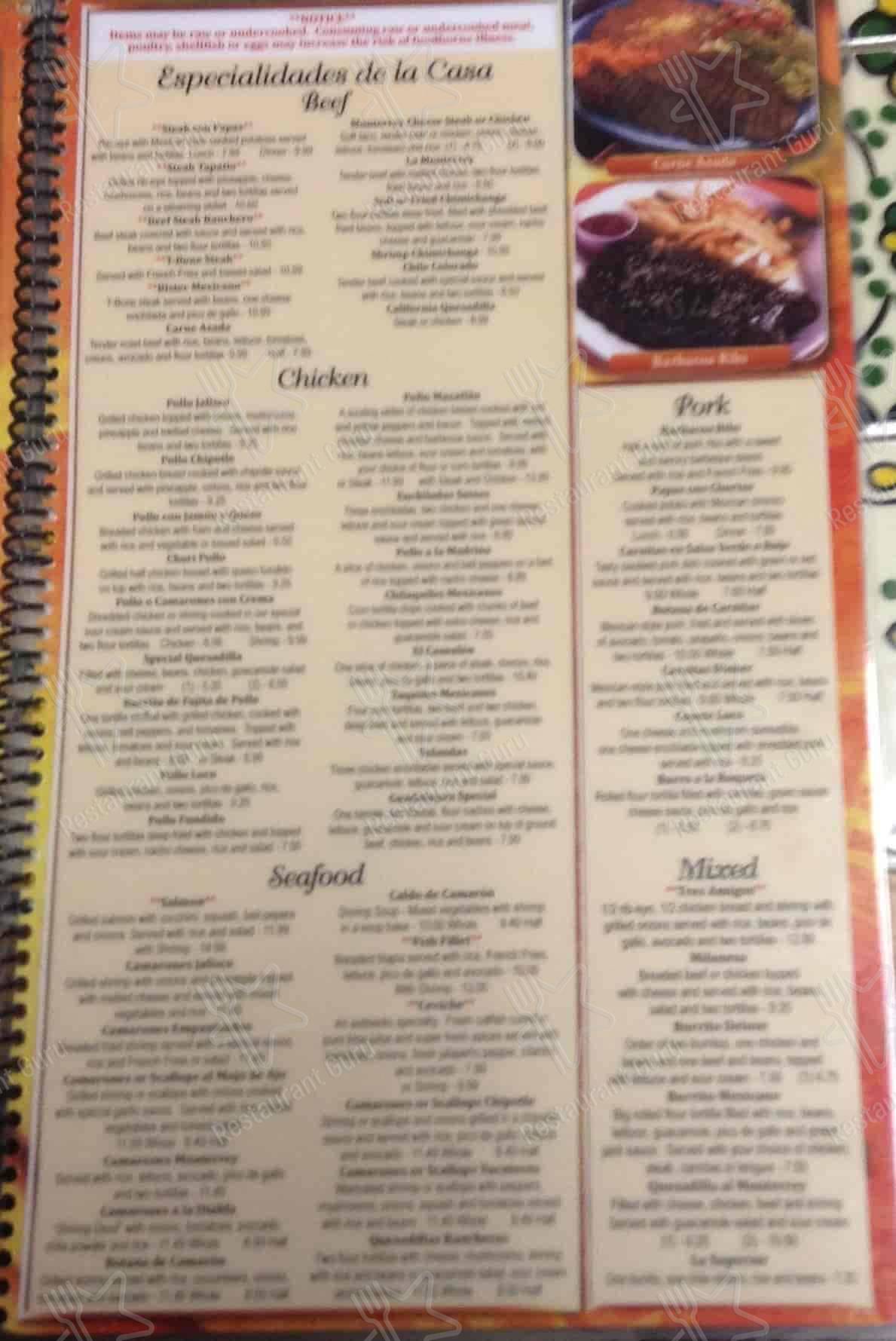 Menu at Monte De Rey Mexican Restaurant, Clemmons, Harper Rd
