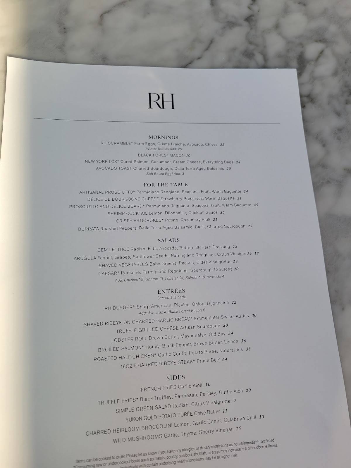 Menu at RH Rooftop Restaurant Jacksonville, Jacksonville