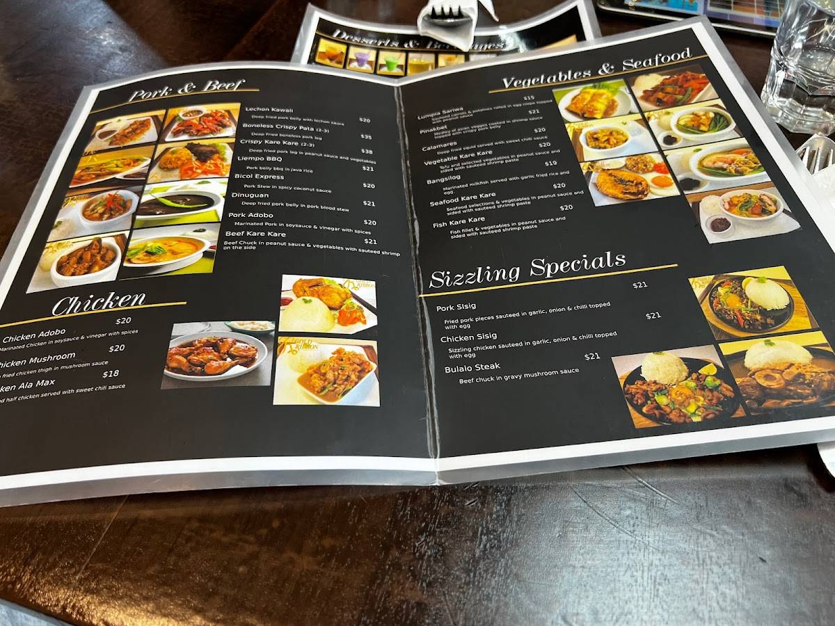 Menu at Gold Ribbon restaurant, Auckland