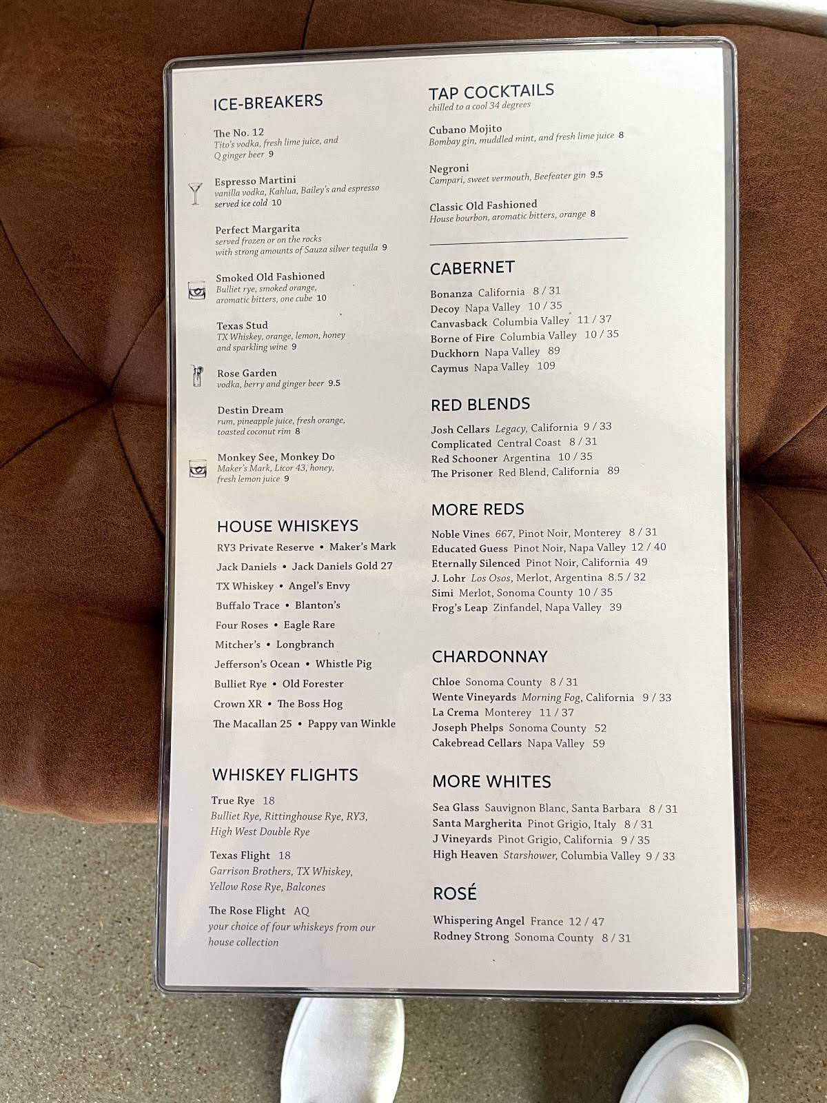 Menu at Twelve restaurant, Tyler