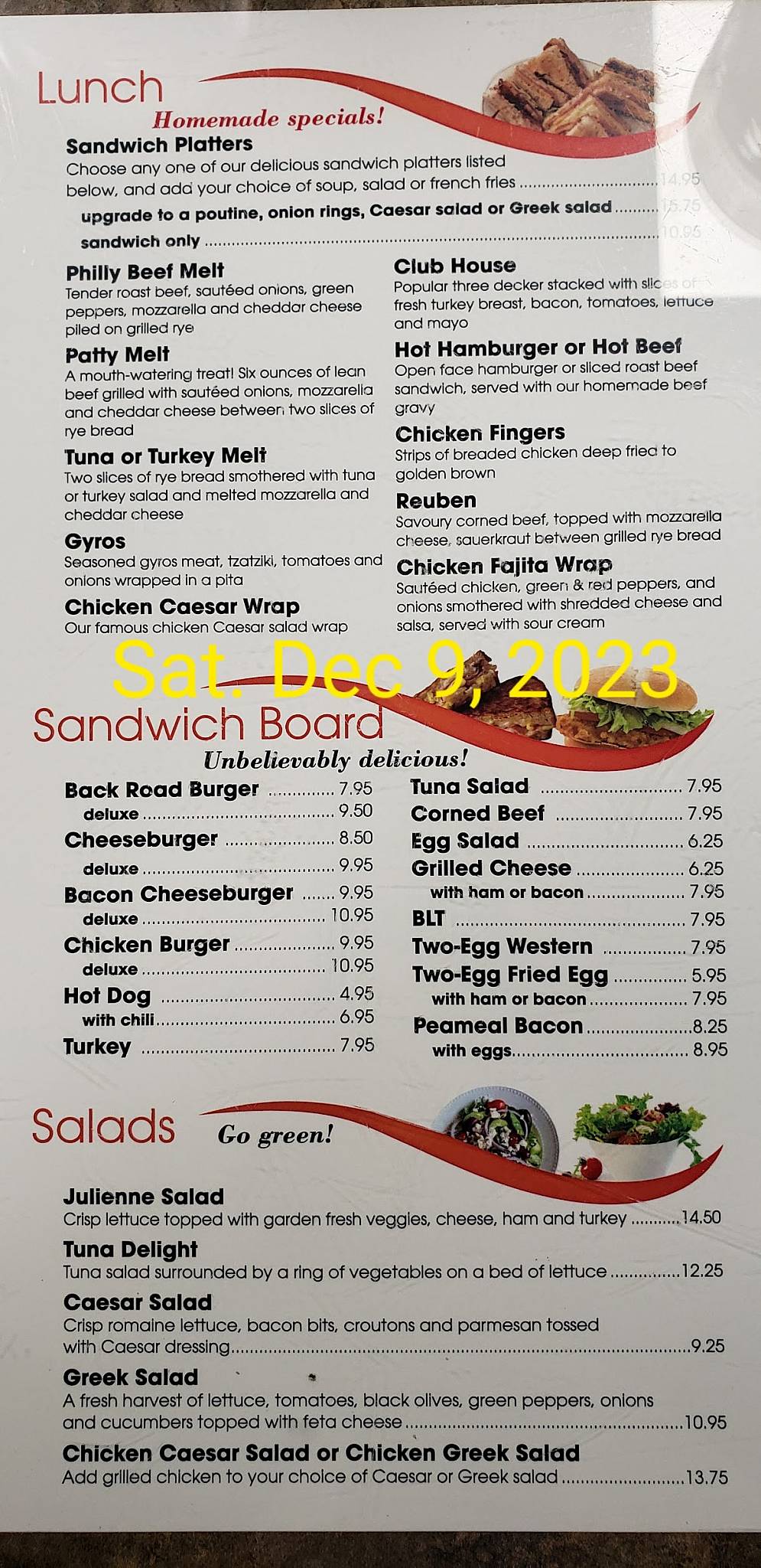 Menu at Back Road Cafe, Windsor