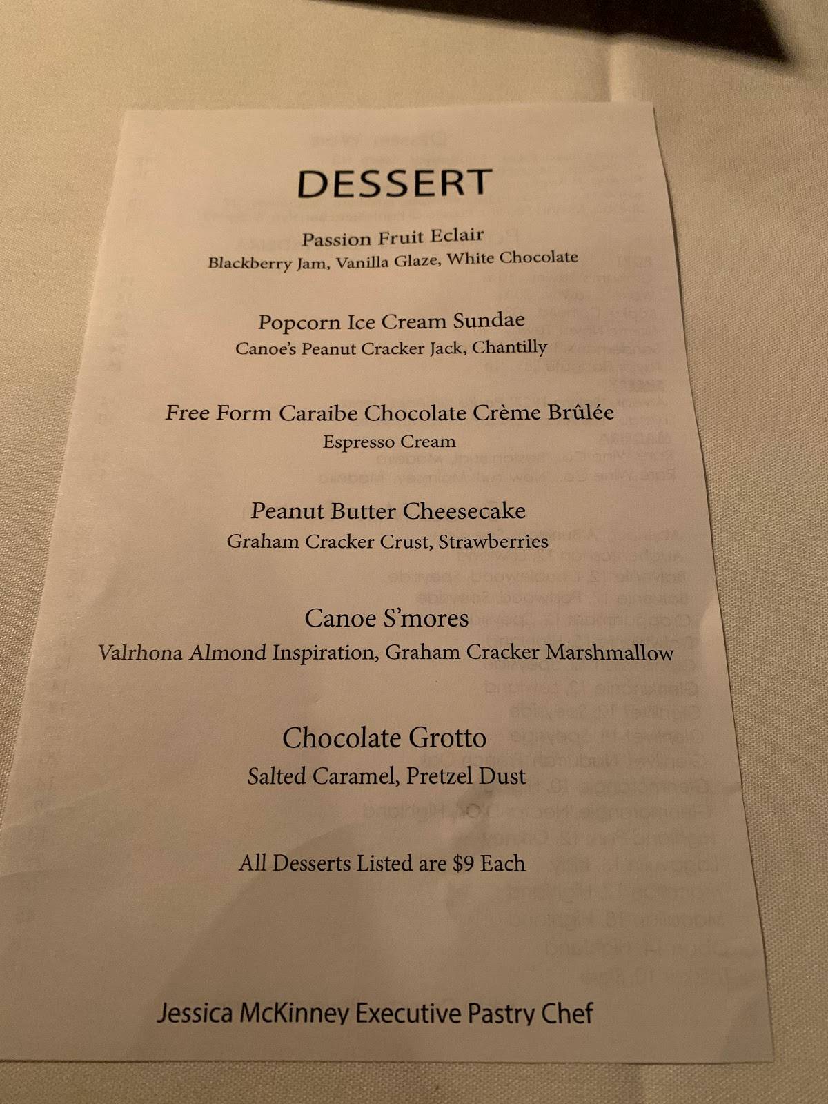 Menu at Canoe restaurant, Atlanta, Paces Ferry Rd SE