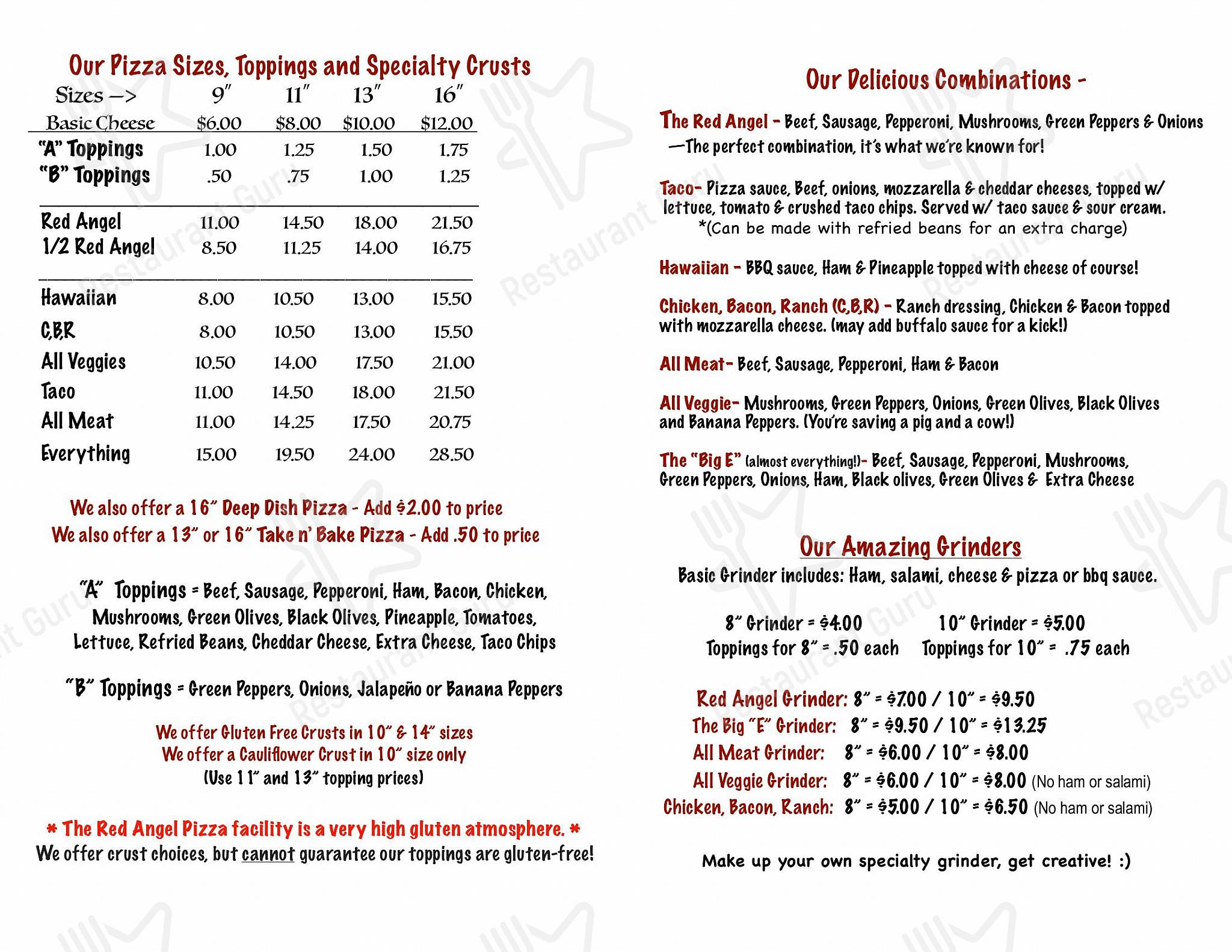 Menu at Red Angel Pizza pizzeria, Paulding, 740 Emerald Rd