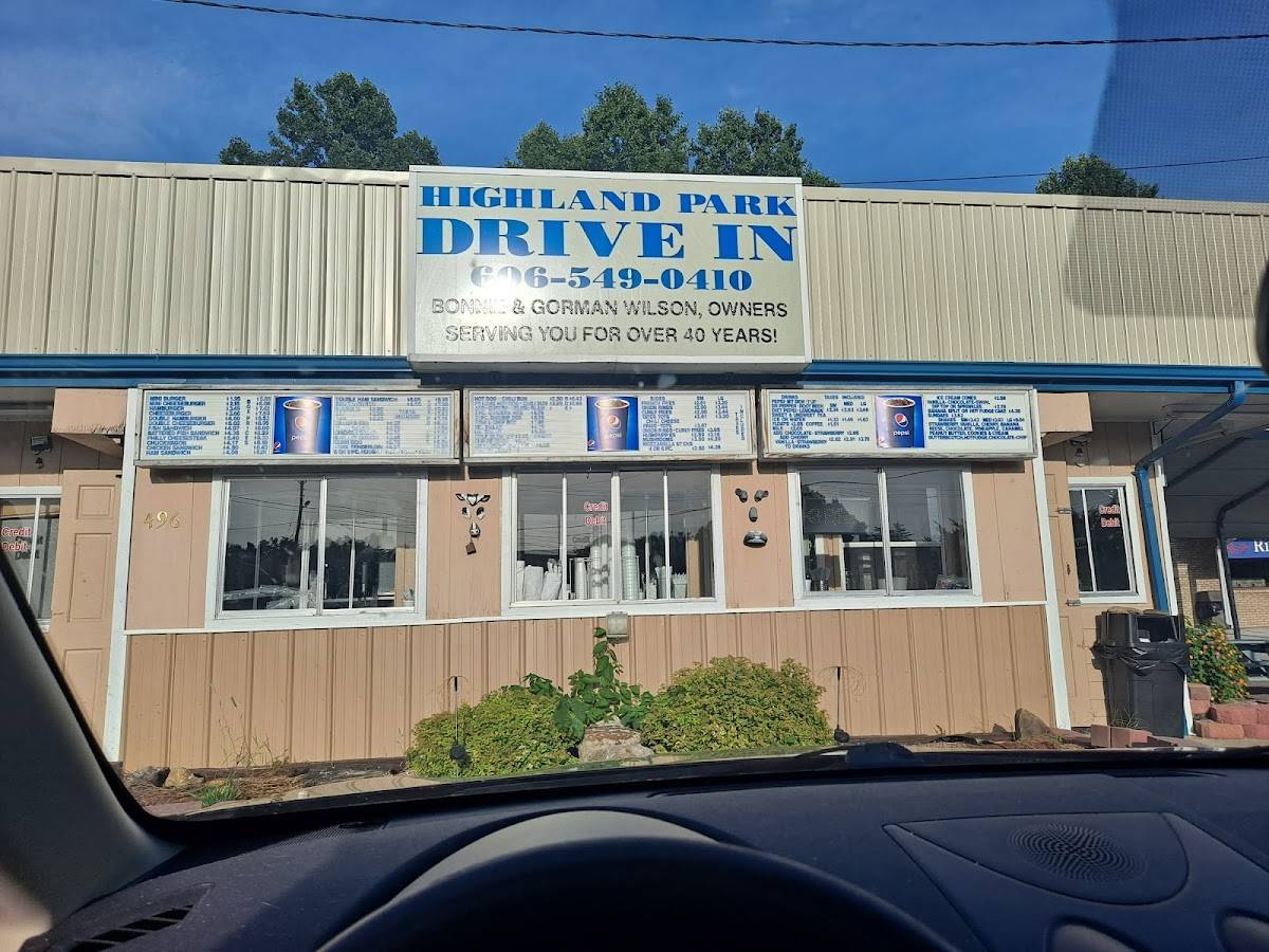 Menu at Highland Park Drive In restaurant, Williamsburg, 496 US25W