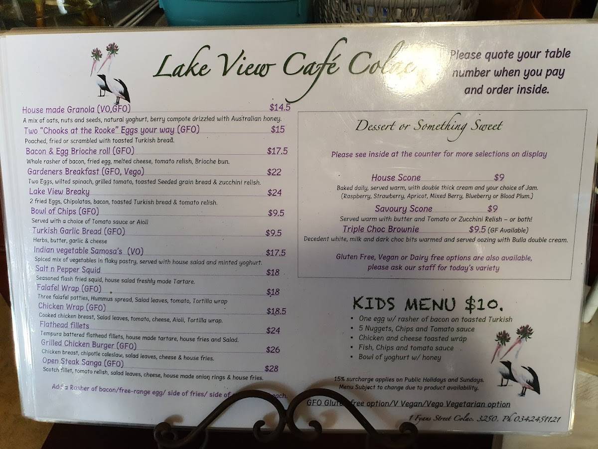 Menu at Lake View Cafe Colac, Colac