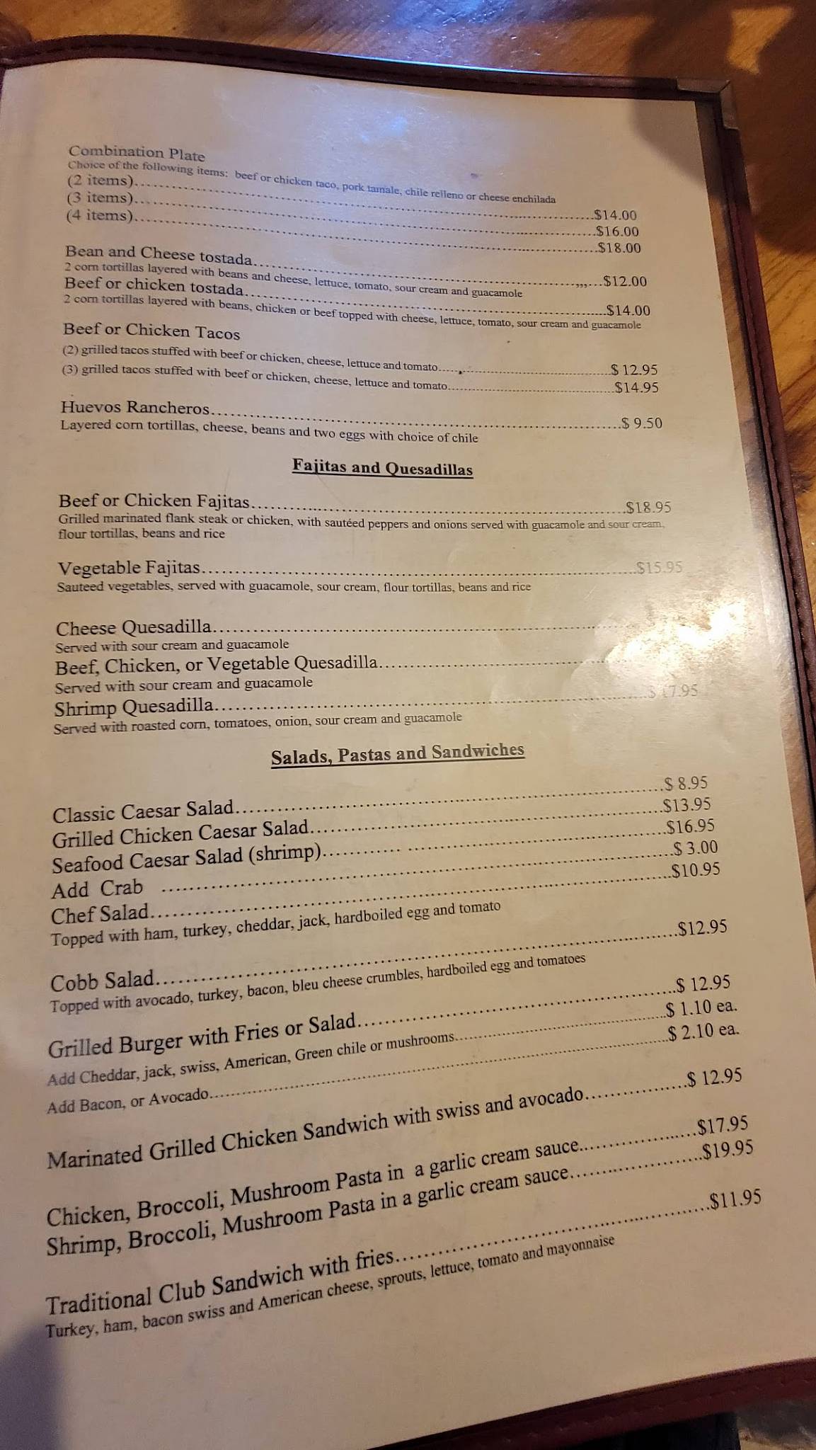 Menu at Ranchos Plaza Grill restaurant, Ranchos de Taos