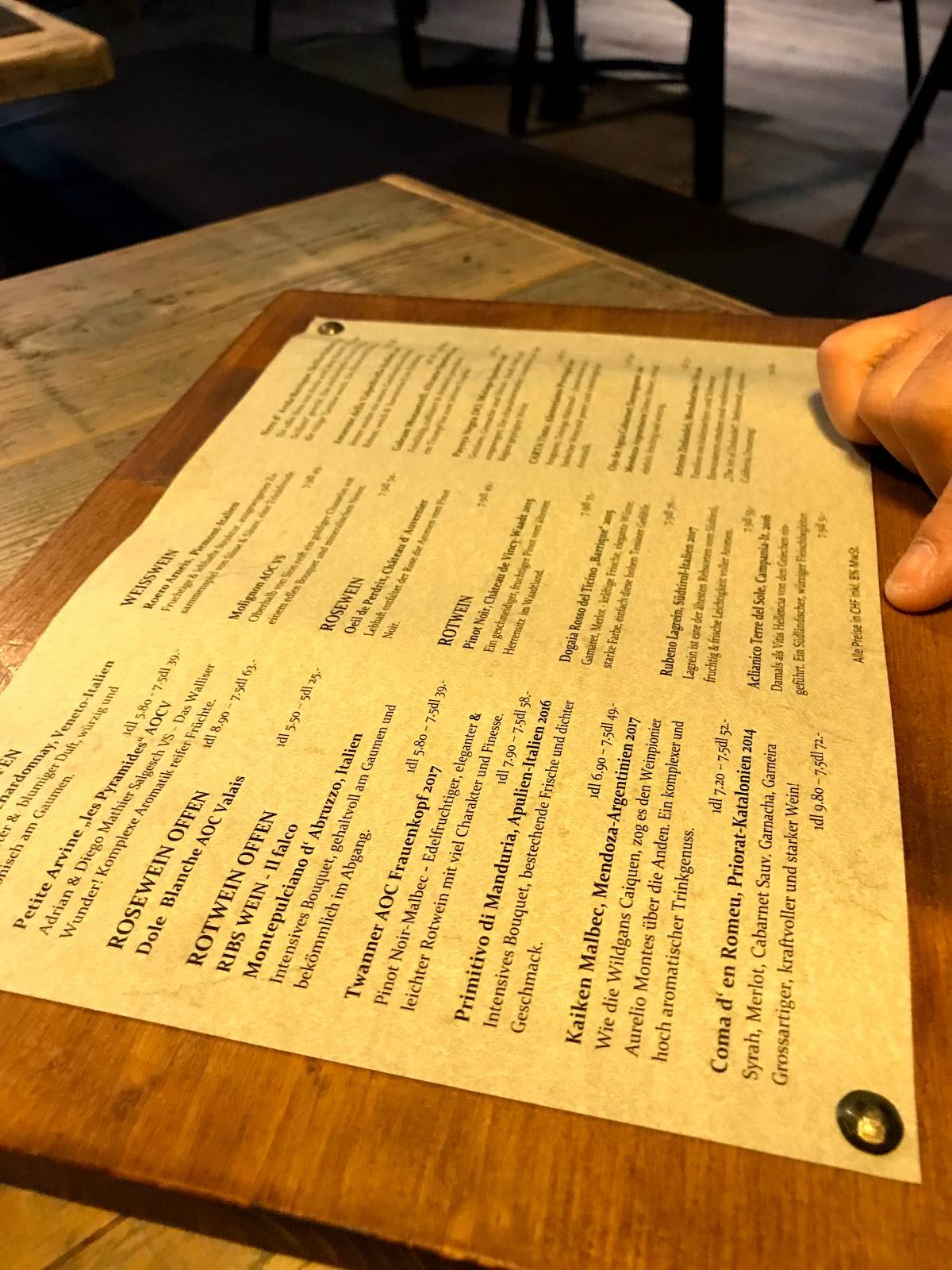 Speisekarte von Ribs, Thun