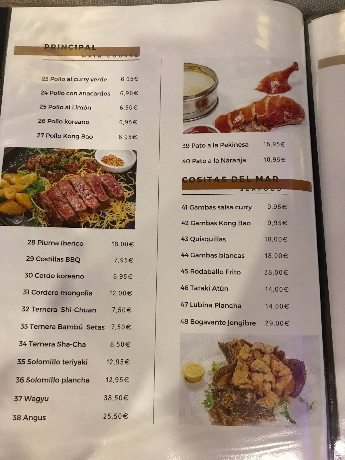 Carta de Restaurante YAHO, Oliva