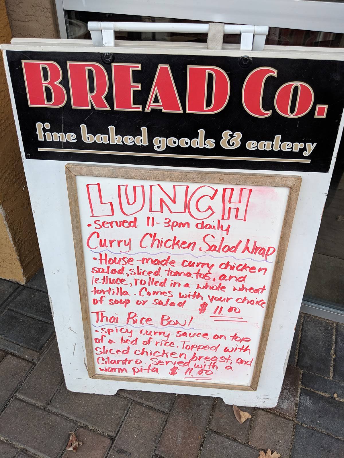 Menu at Bread Co. cafe, Kelowna, Pandosy St